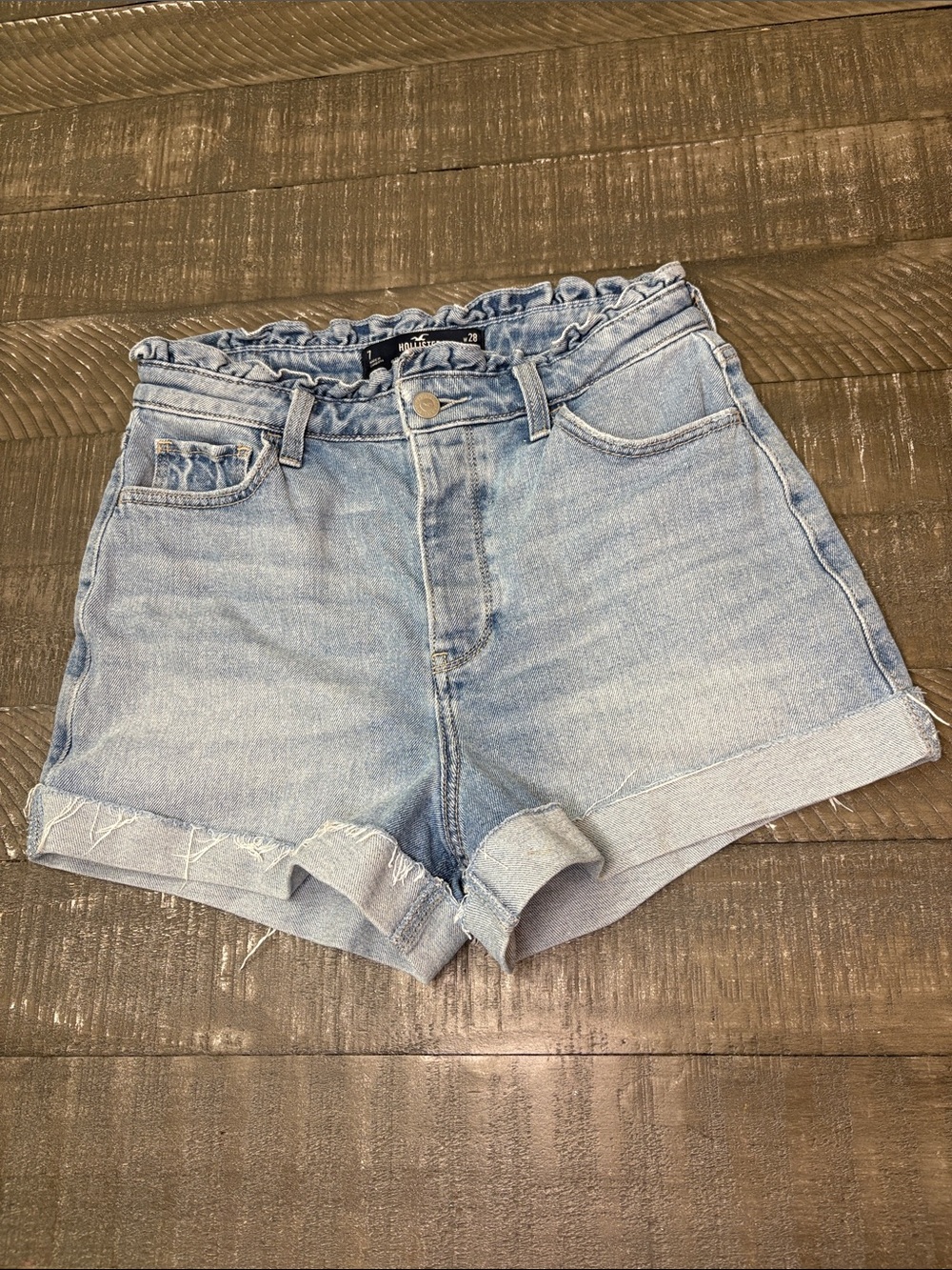 Hollister Light Blue Paperbag Waist Denim Shorts